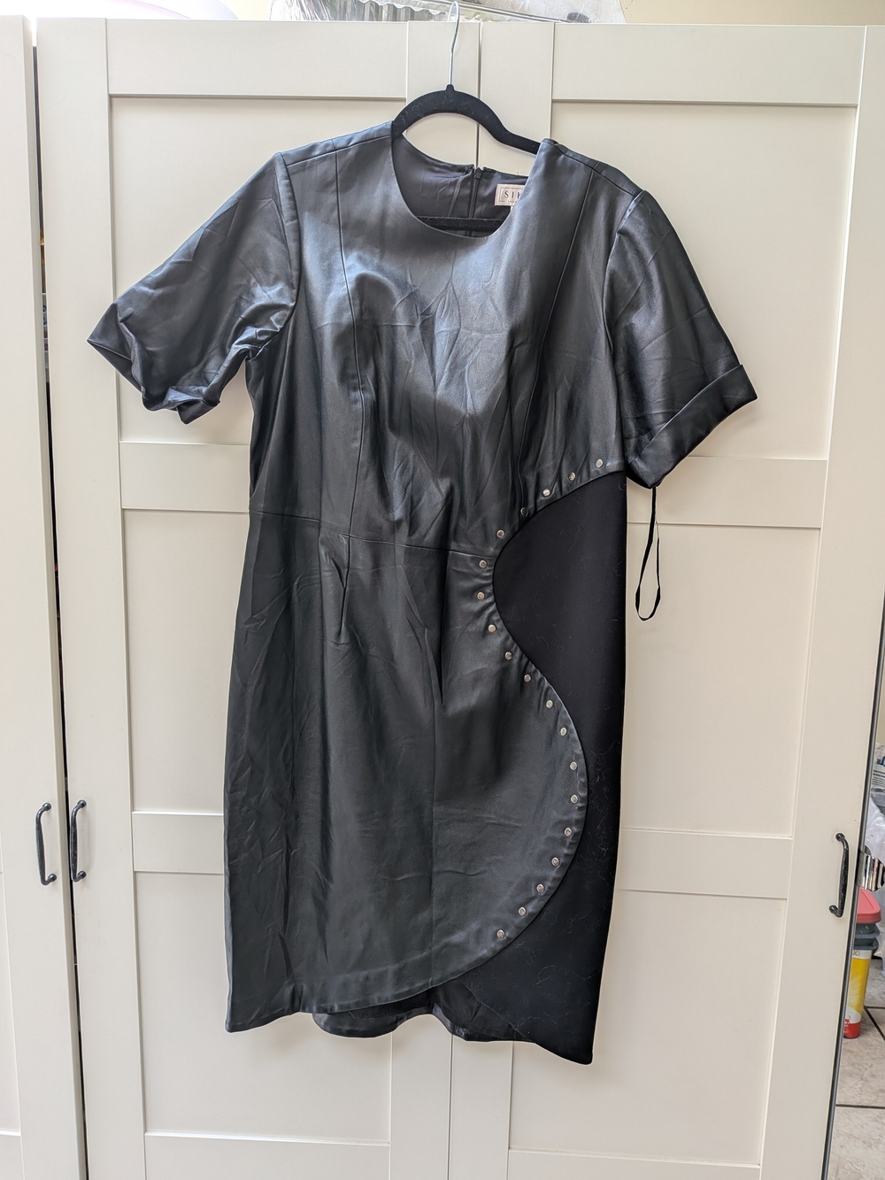 SIKA Collection Black Faux Leather Studded Dress Size 16
